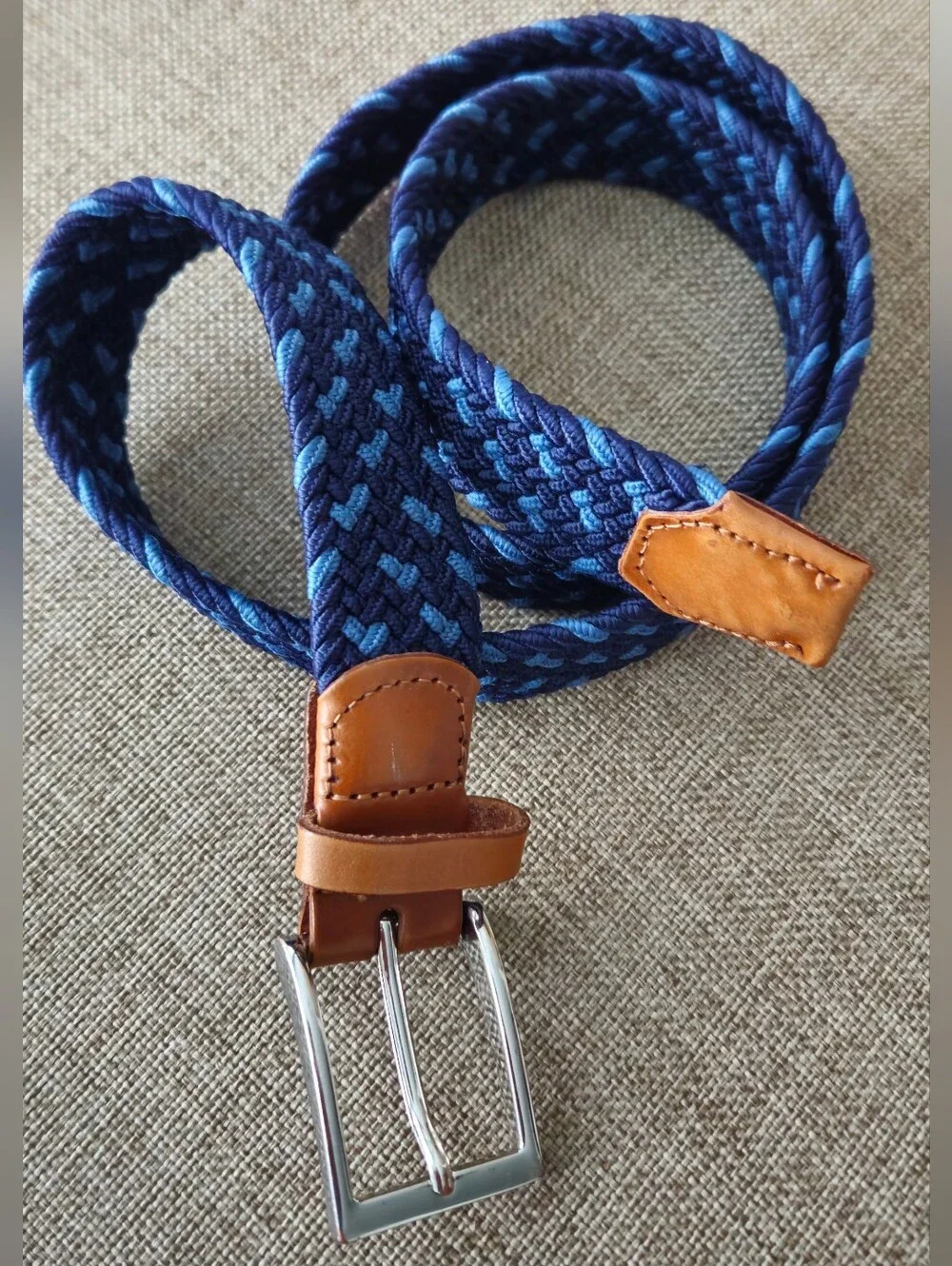 J. Crew Factory Navy and Light Blue Woven Stretch Belt Size M